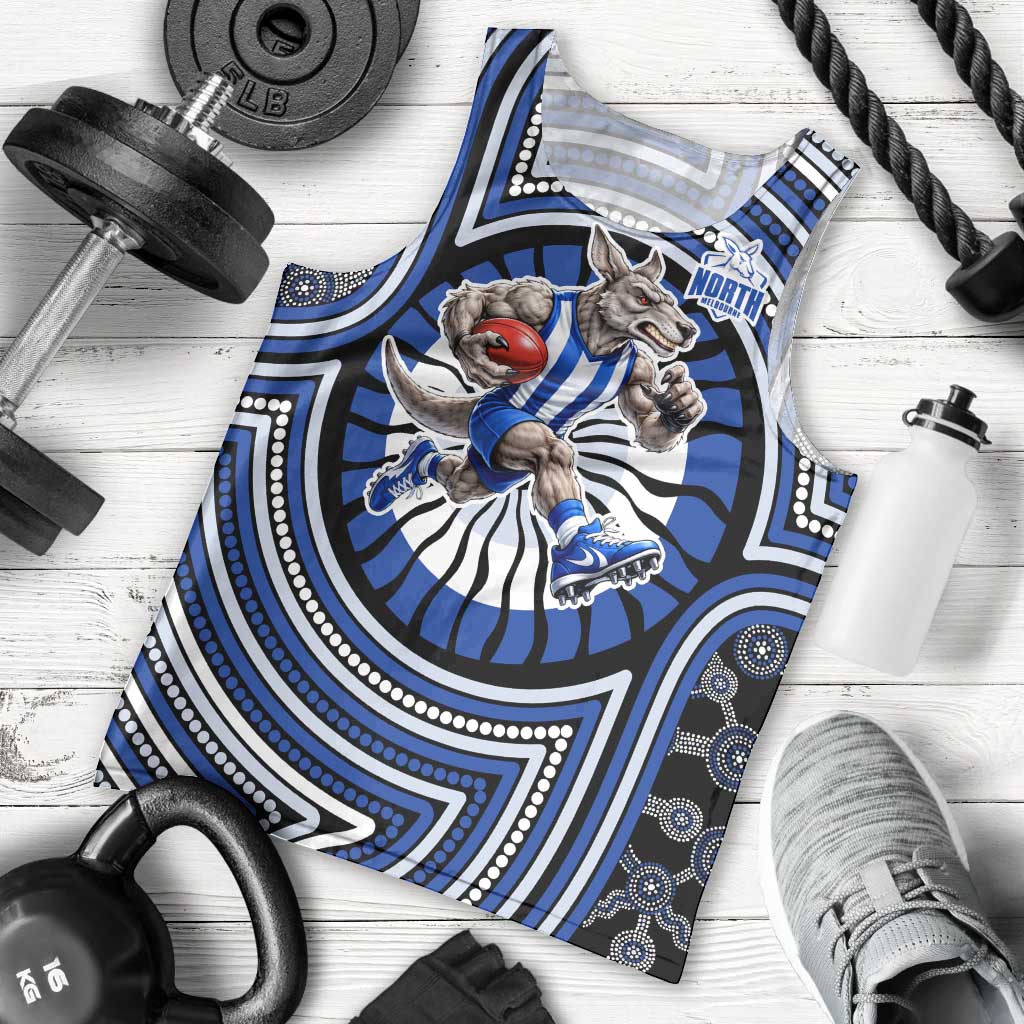 North Melbourne Kangaroos Men Tank Top Indigenous Monochrome Dot Art Mascot Style