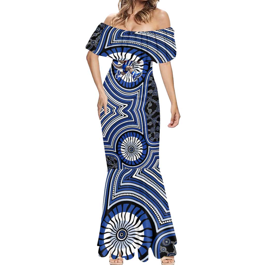 North Melbourne Kangaroos Mermaid Dress Indigenous Monochrome Dot Art Mascot Style