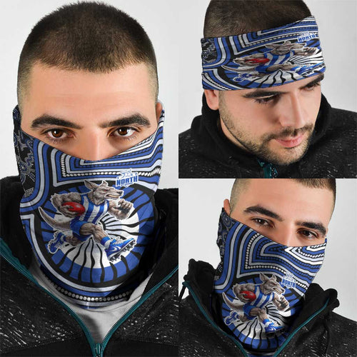 North Melbourne Kangaroos Neck Gaiter Indigenous Monochrome Dot Art Mascot Style