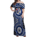 North Melbourne Kangaroos Off Shoulder Maxi Dress Indigenous Monochrome Dot Art Mascot Style
