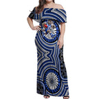 North Melbourne Kangaroos Off Shoulder Maxi Dress Indigenous Monochrome Dot Art Mascot Style