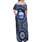 North Melbourne Kangaroos Off Shoulder Maxi Dress Indigenous Monochrome Dot Art Mascot Style