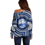 North Melbourne Kangaroos Off Shoulder Sweater Indigenous Monochrome Dot Art Mascot Style
