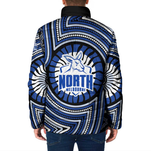 North Melbourne Kangaroos Padded Jacket Indigenous Monochrome Dot Art Mascot Style