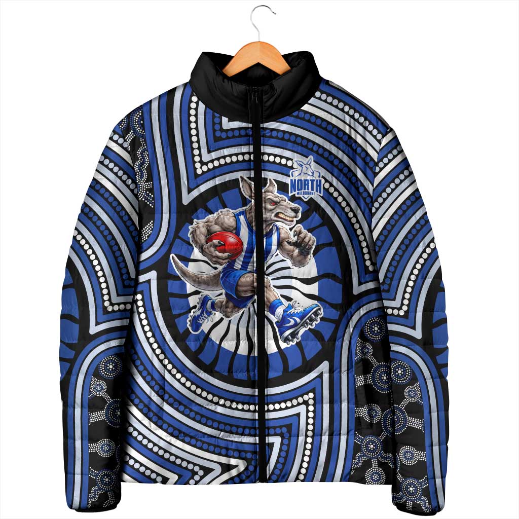 North Melbourne Kangaroos Padded Jacket Indigenous Monochrome Dot Art Mascot Style