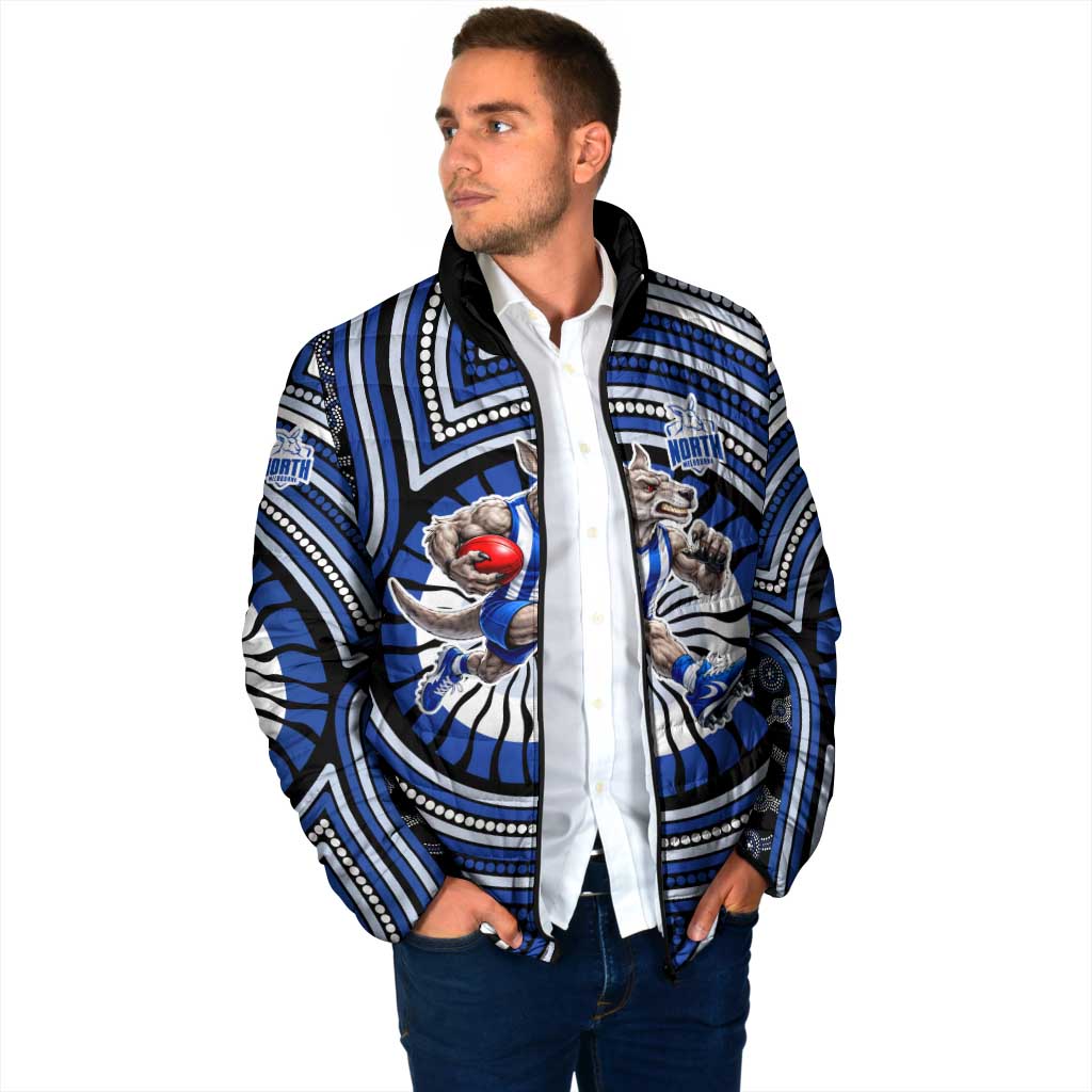 North Melbourne Kangaroos Padded Jacket Indigenous Monochrome Dot Art Mascot Style