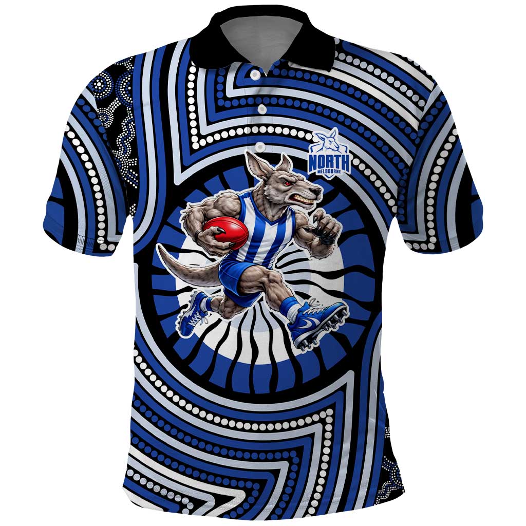 North Melbourne Kangaroos Polo Shirt Indigenous Monochrome Dot Art Mascot Style
