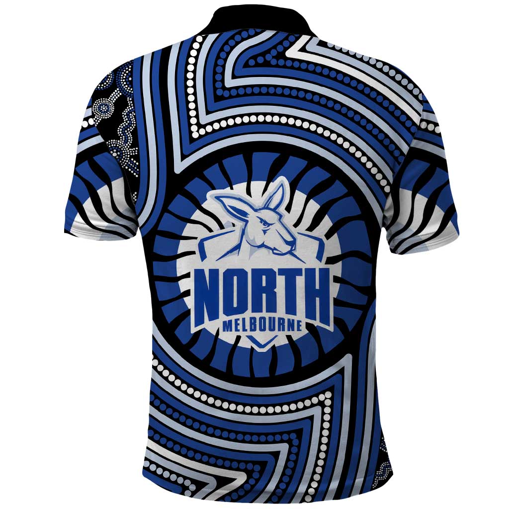 North Melbourne Kangaroos Polo Shirt Indigenous Monochrome Dot Art Mascot Style