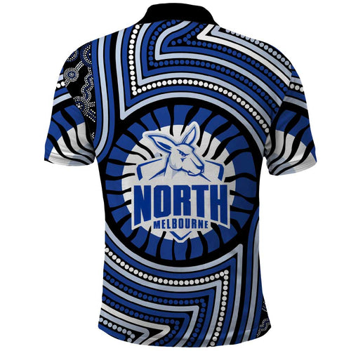 North Melbourne Kangaroos Polo Shirt Indigenous Monochrome Dot Art Mascot Style