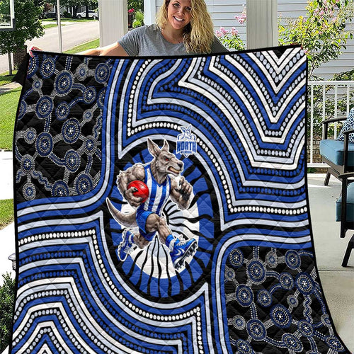 North Melbourne Kangaroos Quilt Indigenous Monochrome Dot Art Mascot Style