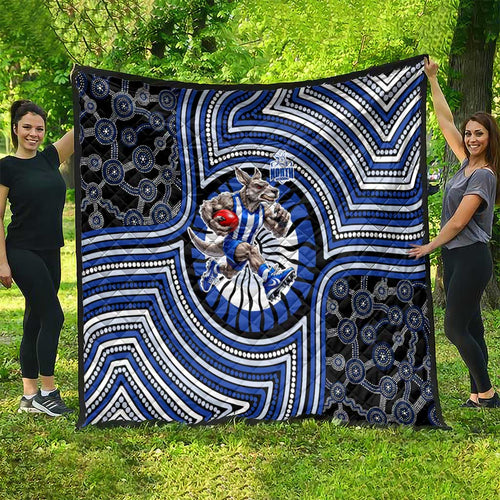 North Melbourne Kangaroos Quilt Indigenous Monochrome Dot Art Mascot Style