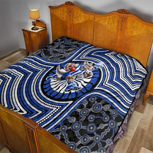 North Melbourne Kangaroos Quilt Indigenous Monochrome Dot Art Mascot Style