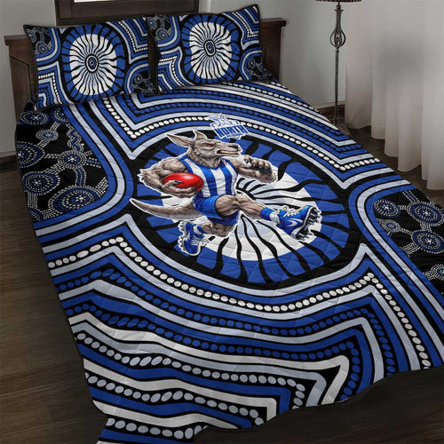 North Melbourne Kangaroos Quilt Bed Set Indigenous Monochrome Dot Art Mascot Style