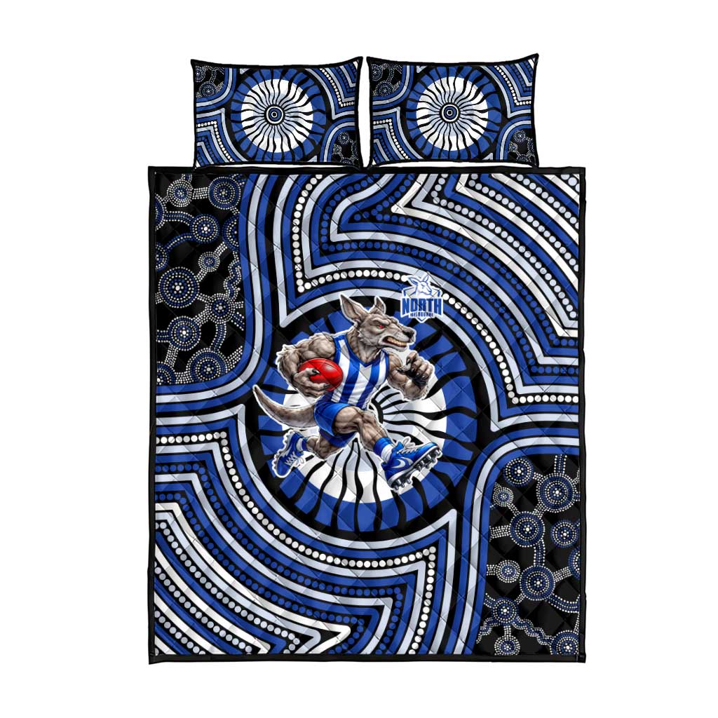 North Melbourne Kangaroos Quilt Bed Set Indigenous Monochrome Dot Art Mascot Style