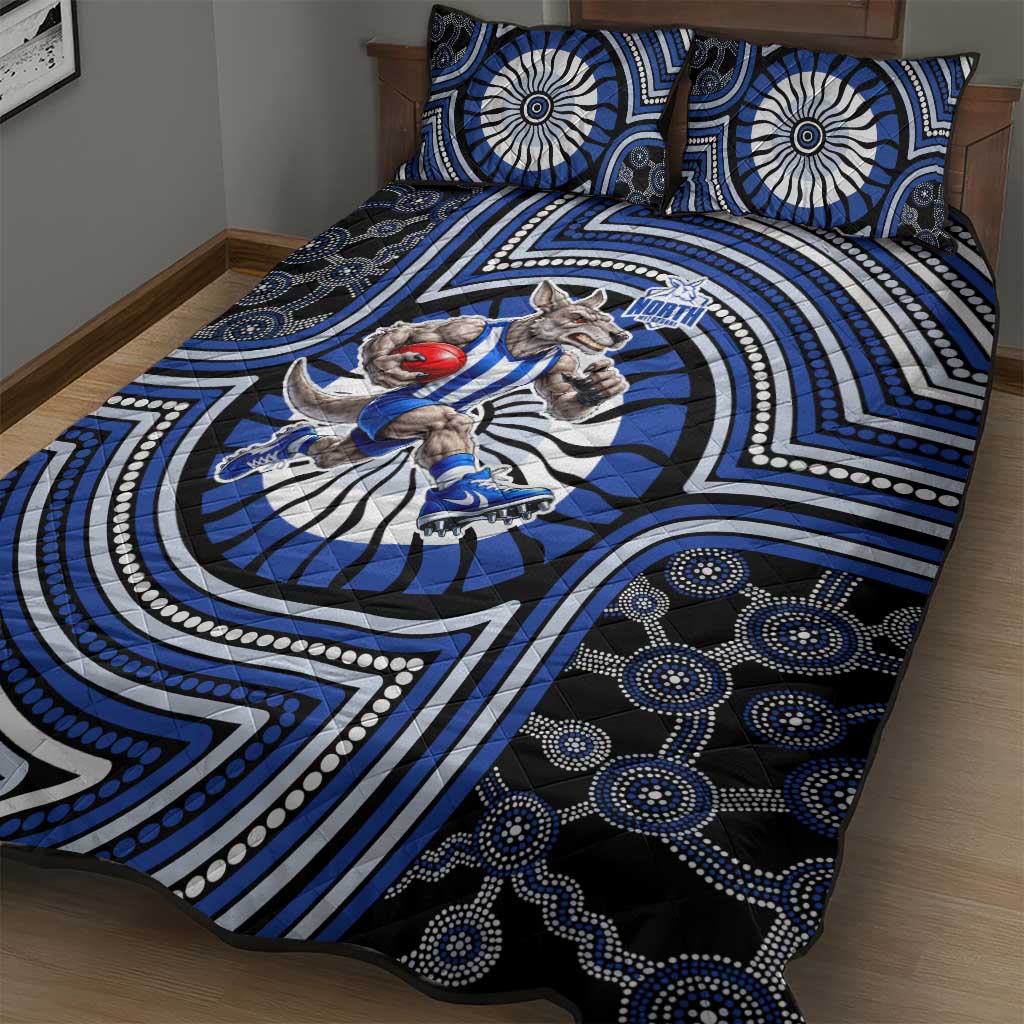 North Melbourne Kangaroos Quilt Bed Set Indigenous Monochrome Dot Art Mascot Style
