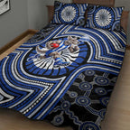 North Melbourne Kangaroos Quilt Bed Set Indigenous Monochrome Dot Art Mascot Style
