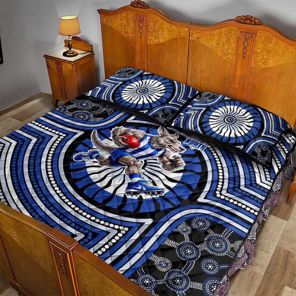 North Melbourne Kangaroos Quilt Bed Set Indigenous Monochrome Dot Art Mascot Style