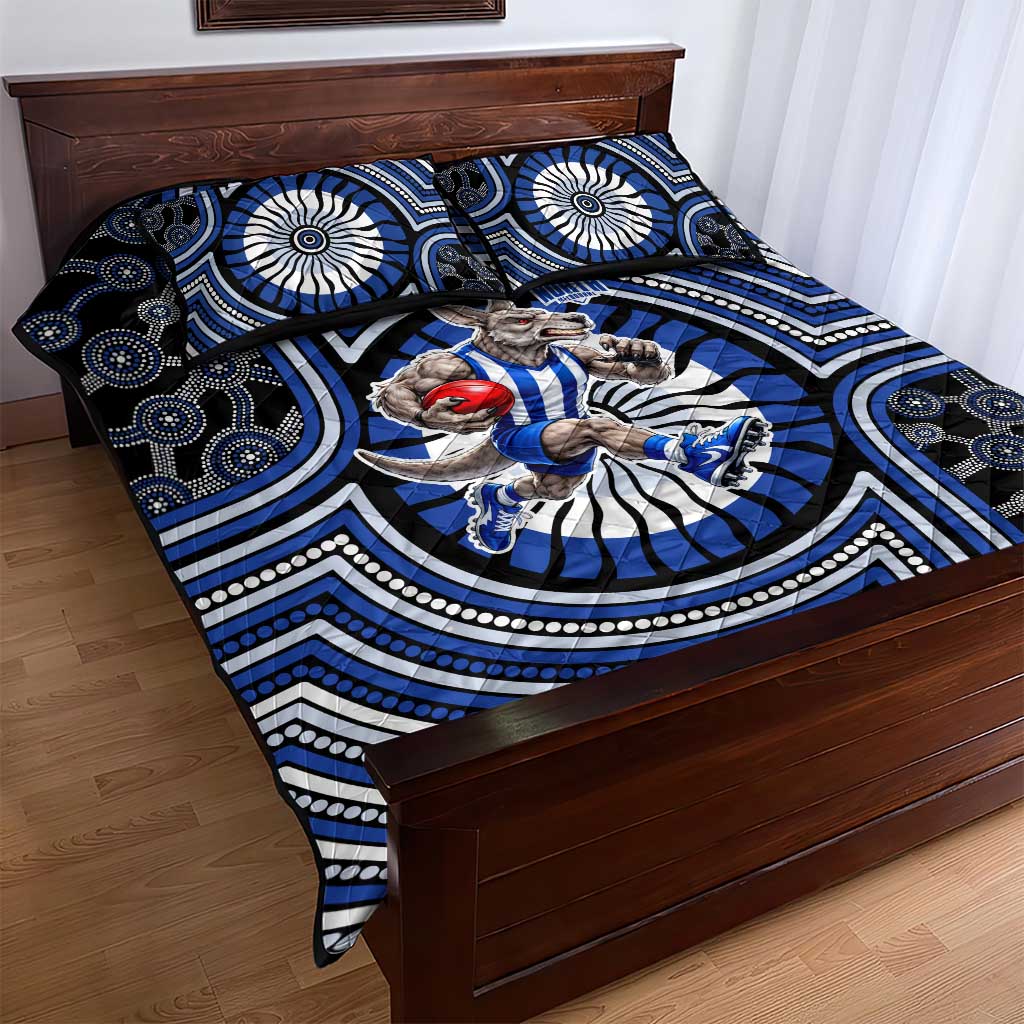 North Melbourne Kangaroos Quilt Bed Set Indigenous Monochrome Dot Art Mascot Style