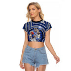North Melbourne Kangaroos Raglan Cropped T Shirt Indigenous Monochrome Dot Art Mascot Style