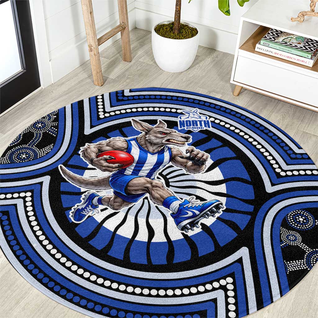 North Melbourne Kangaroos Round Carpet Indigenous Monochrome Dot Art Mascot Style