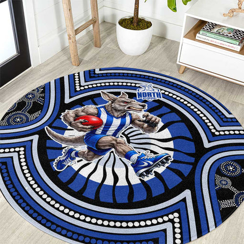 North Melbourne Kangaroos Round Carpet Indigenous Monochrome Dot Art Mascot Style