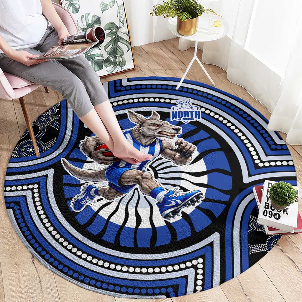 North Melbourne Kangaroos Round Carpet Indigenous Monochrome Dot Art Mascot Style