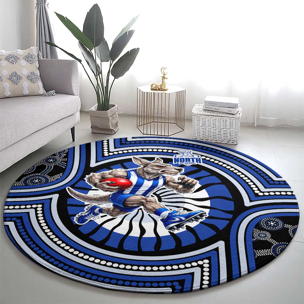 North Melbourne Kangaroos Round Carpet Indigenous Monochrome Dot Art Mascot Style