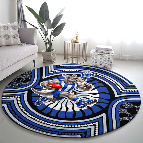North Melbourne Kangaroos Round Carpet Indigenous Monochrome Dot Art Mascot Style