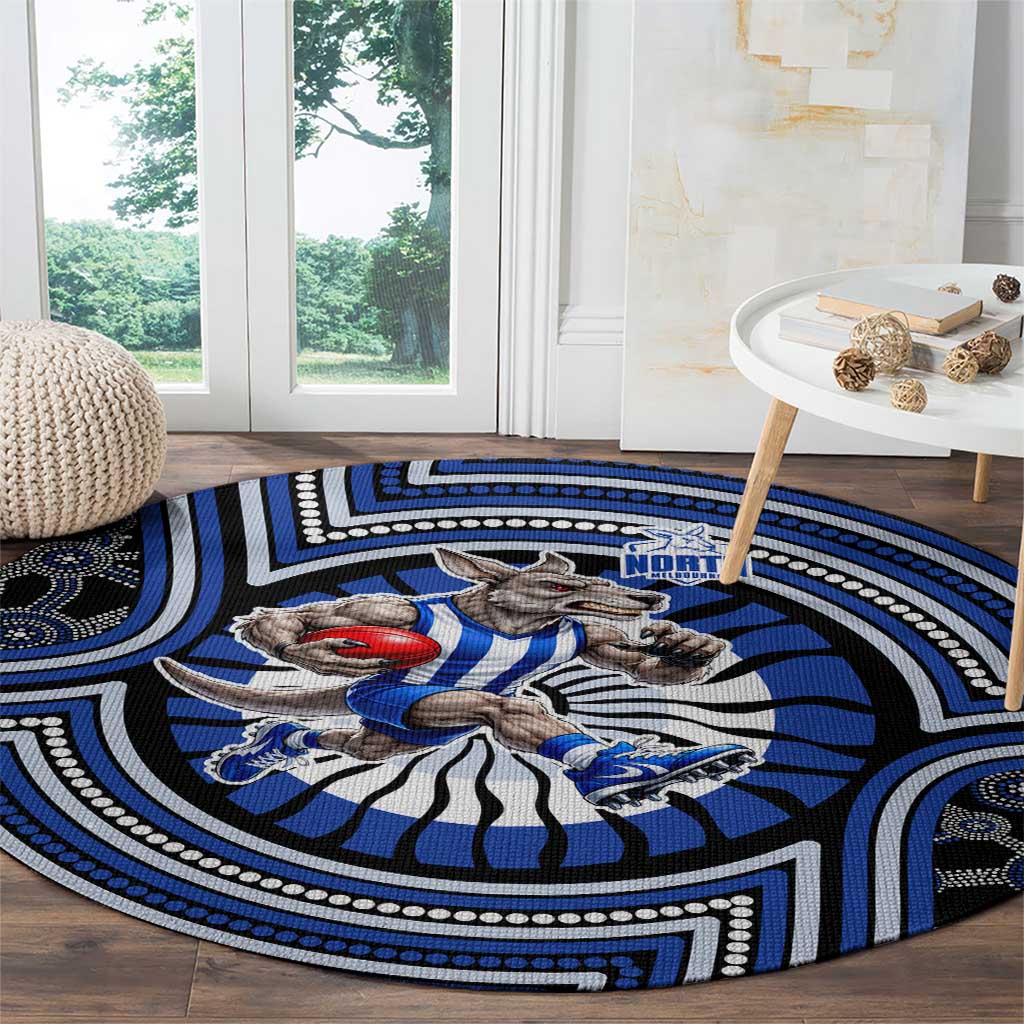 North Melbourne Kangaroos Round Carpet Indigenous Monochrome Dot Art Mascot Style