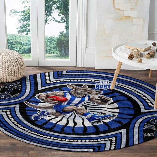 North Melbourne Kangaroos Round Carpet Indigenous Monochrome Dot Art Mascot Style