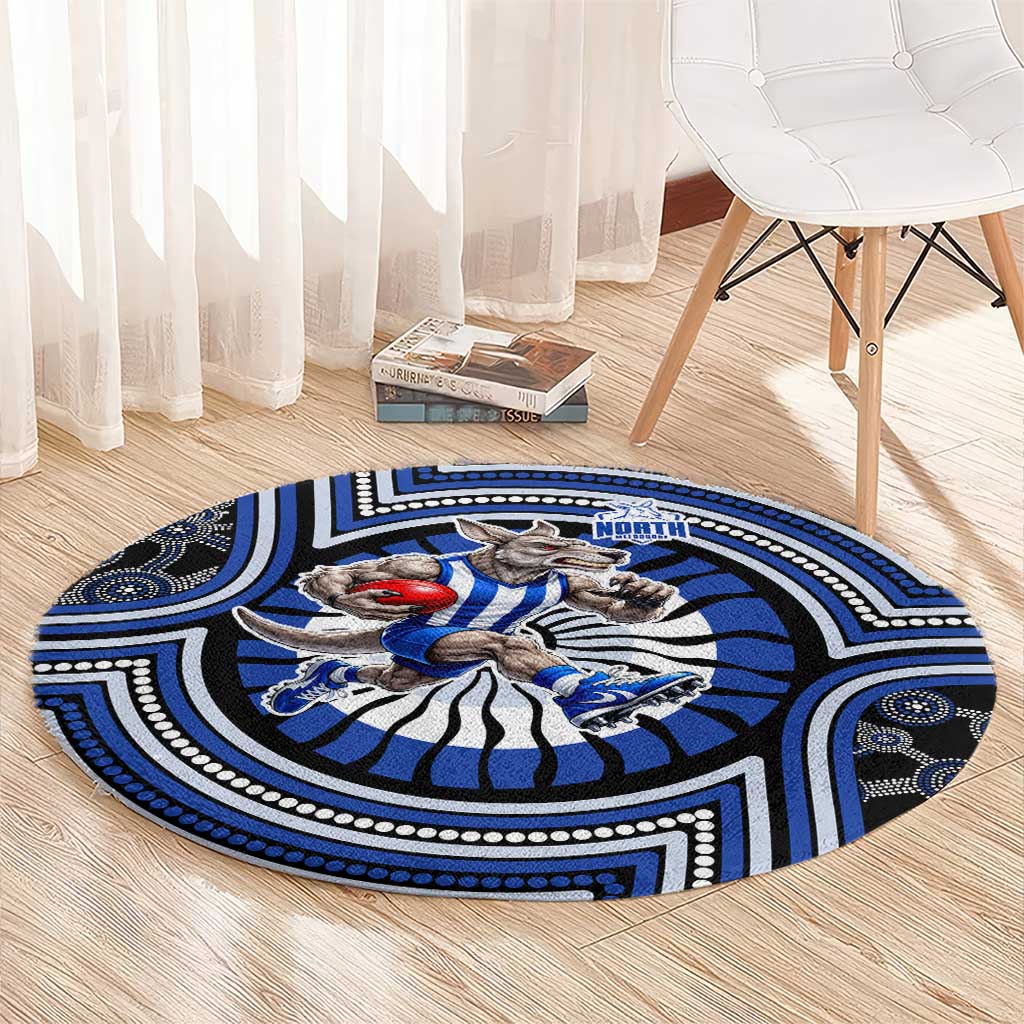 North Melbourne Kangaroos Round Carpet Indigenous Monochrome Dot Art Mascot Style