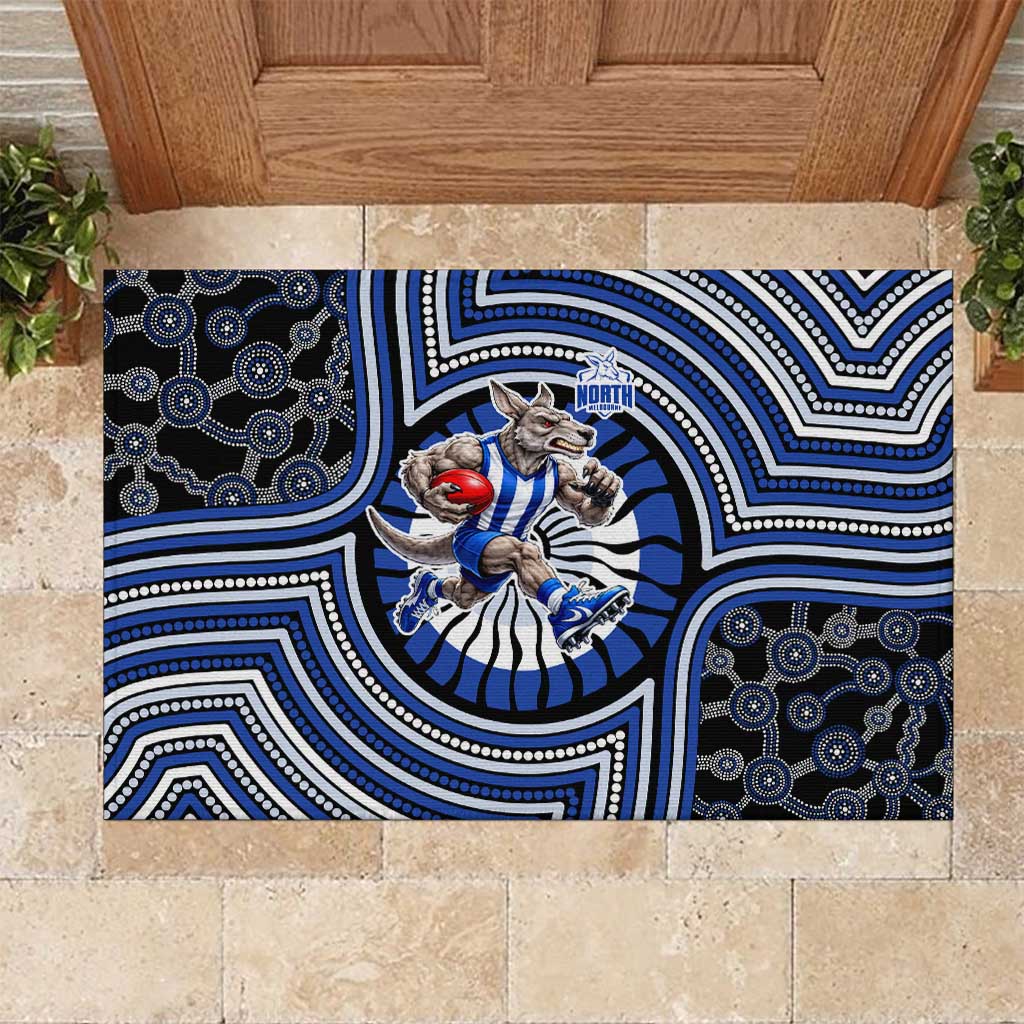 North Melbourne Kangaroos Rubber Doormat Indigenous Monochrome Dot Art Mascot Style