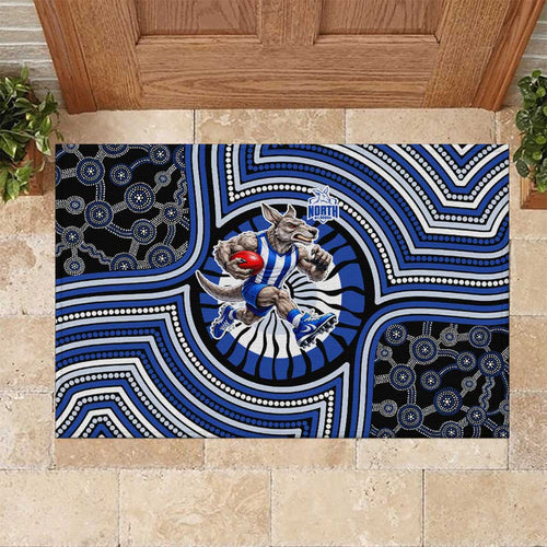 North Melbourne Kangaroos Rubber Doormat Indigenous Monochrome Dot Art Mascot Style