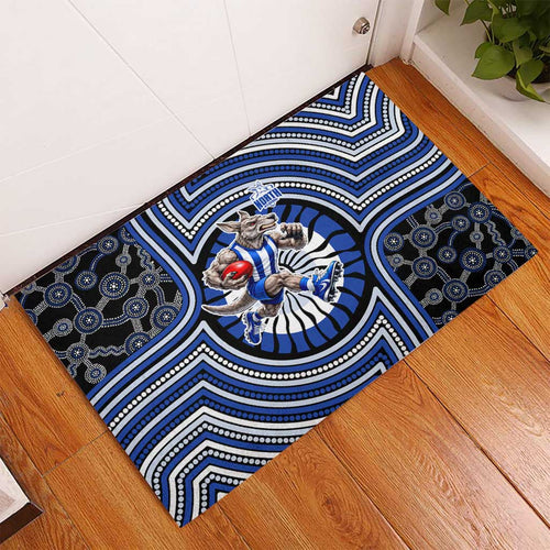 North Melbourne Kangaroos Rubber Doormat Indigenous Monochrome Dot Art Mascot Style