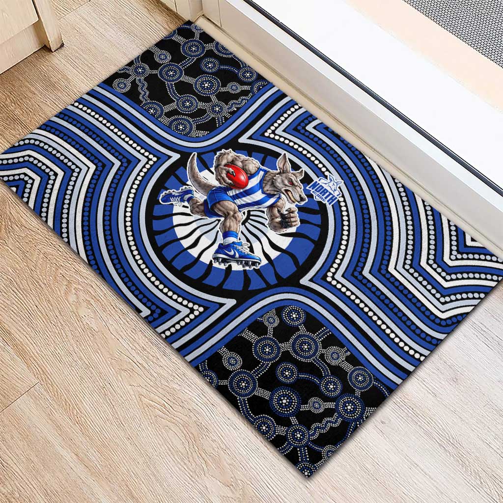 North Melbourne Kangaroos Rubber Doormat Indigenous Monochrome Dot Art Mascot Style