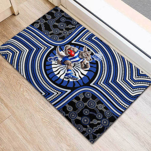 North Melbourne Kangaroos Rubber Doormat Indigenous Monochrome Dot Art Mascot Style