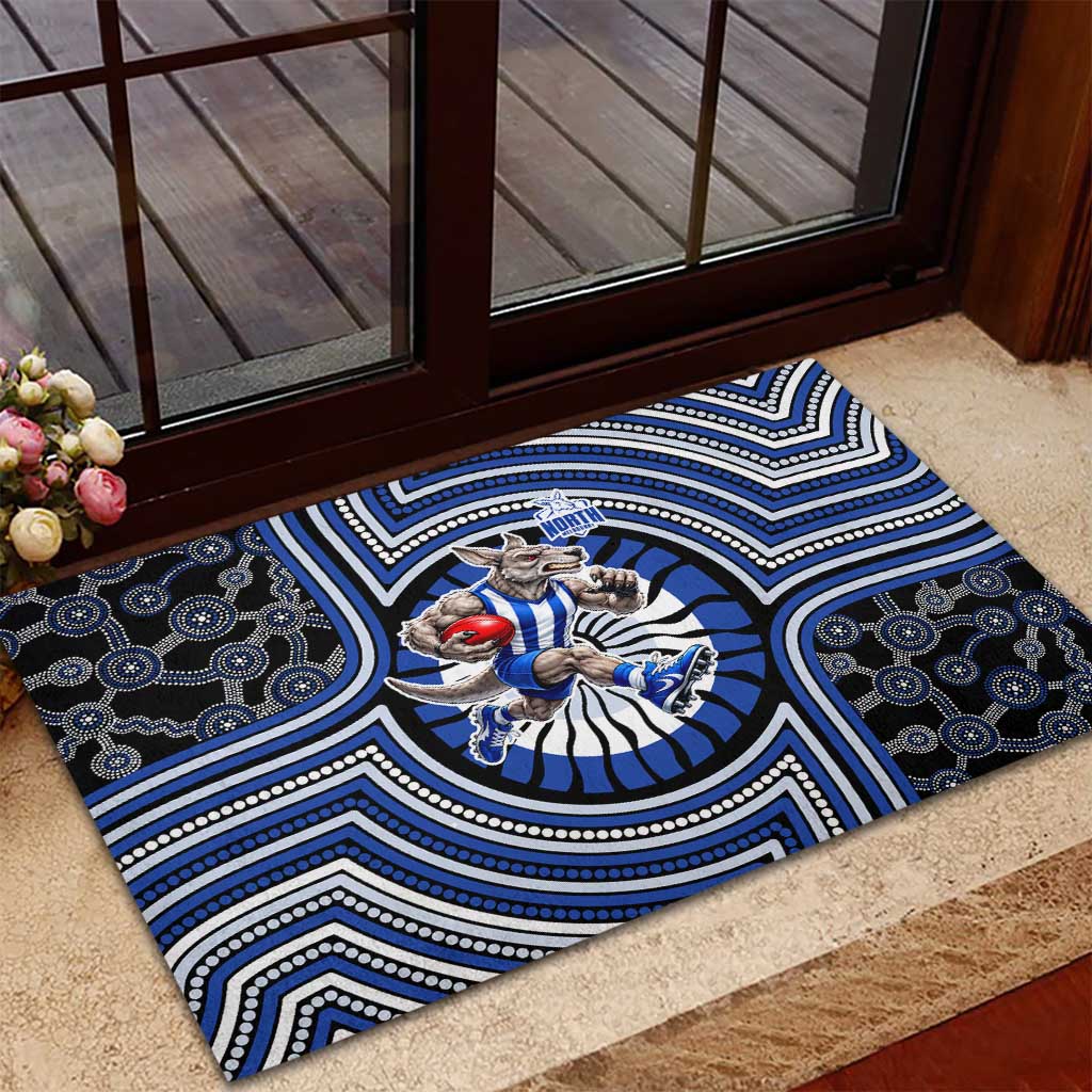 North Melbourne Kangaroos Rubber Doormat Indigenous Monochrome Dot Art Mascot Style