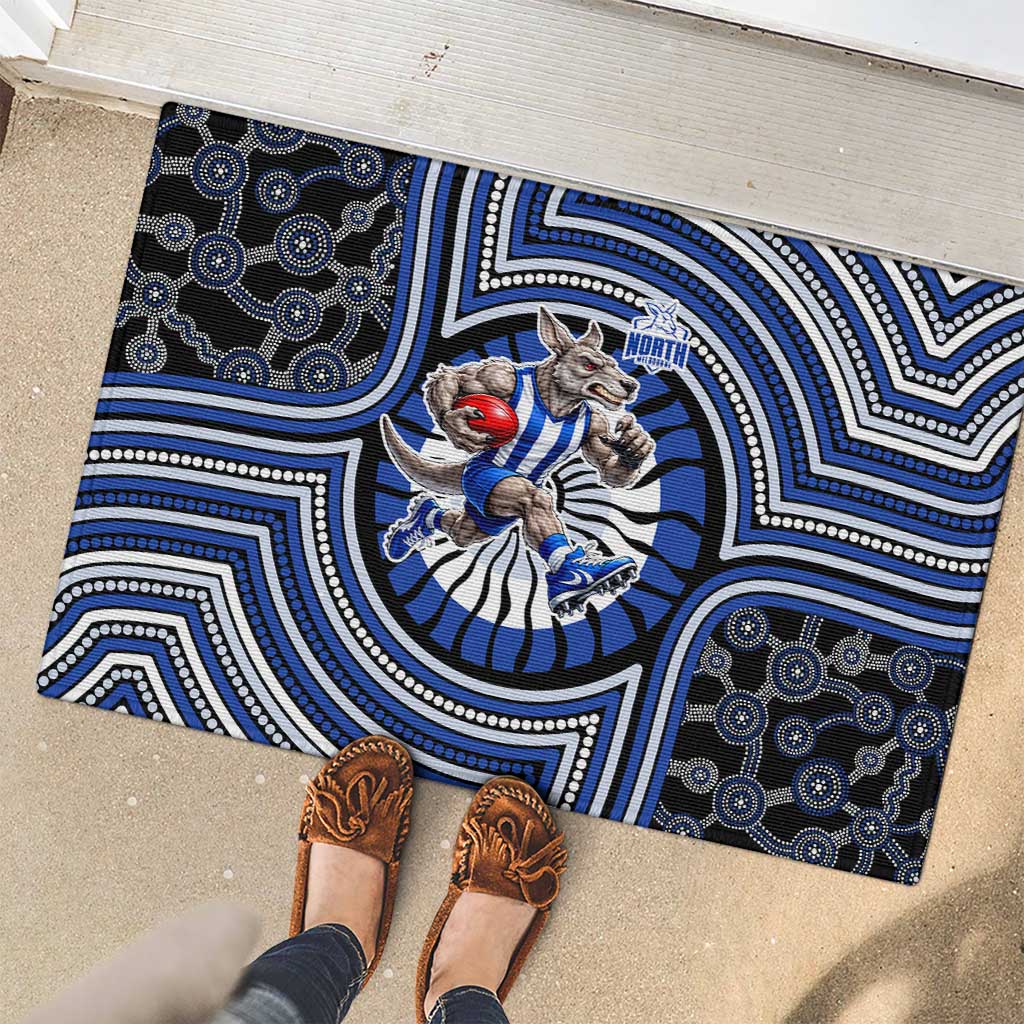 North Melbourne Kangaroos Rubber Doormat Indigenous Monochrome Dot Art Mascot Style