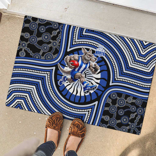North Melbourne Kangaroos Rubber Doormat Indigenous Monochrome Dot Art Mascot Style