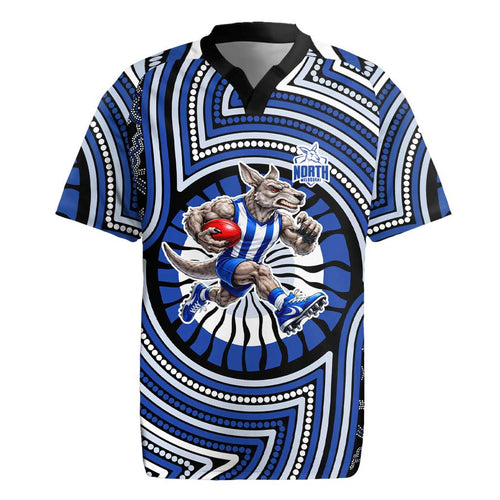 North Melbourne Kangaroos Rugby Jersey Indigenous Monochrome Dot Art Mascot Style