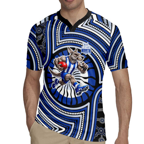 North Melbourne Kangaroos Rugby Jersey Indigenous Monochrome Dot Art Mascot Style