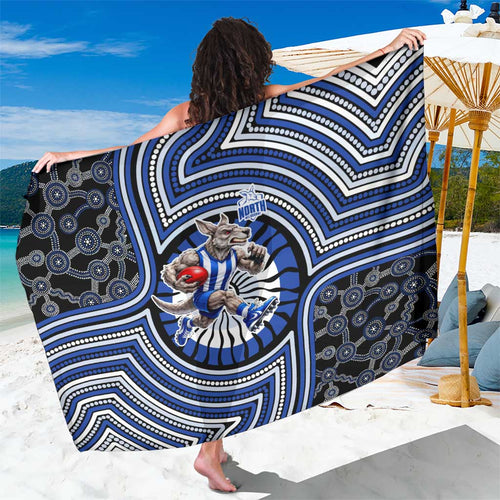 North Melbourne Kangaroos Sarong Indigenous Monochrome Dot Art Mascot Style
