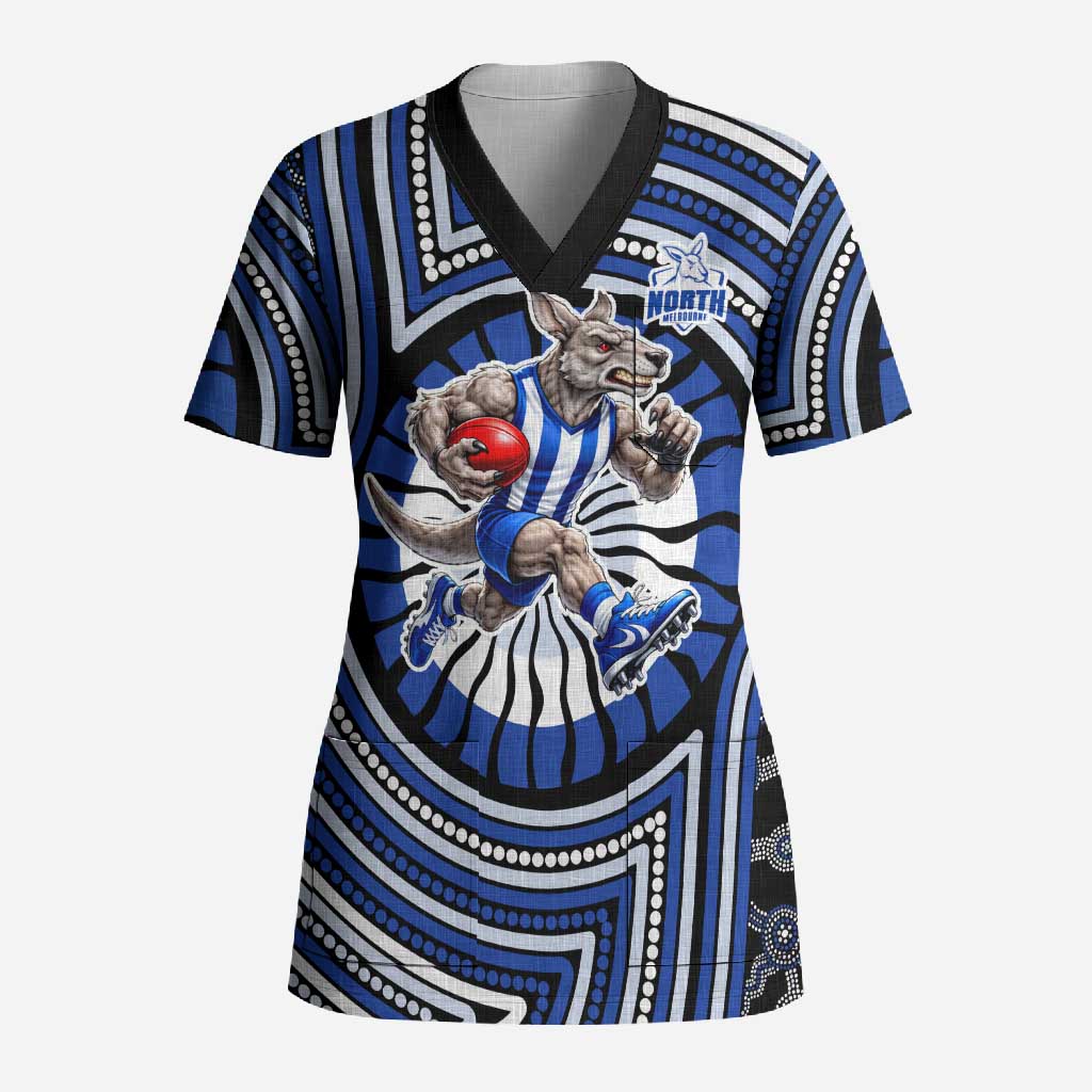 North Melbourne Kangaroos Scrub Top Indigenous Monochrome Dot Art Mascot Style