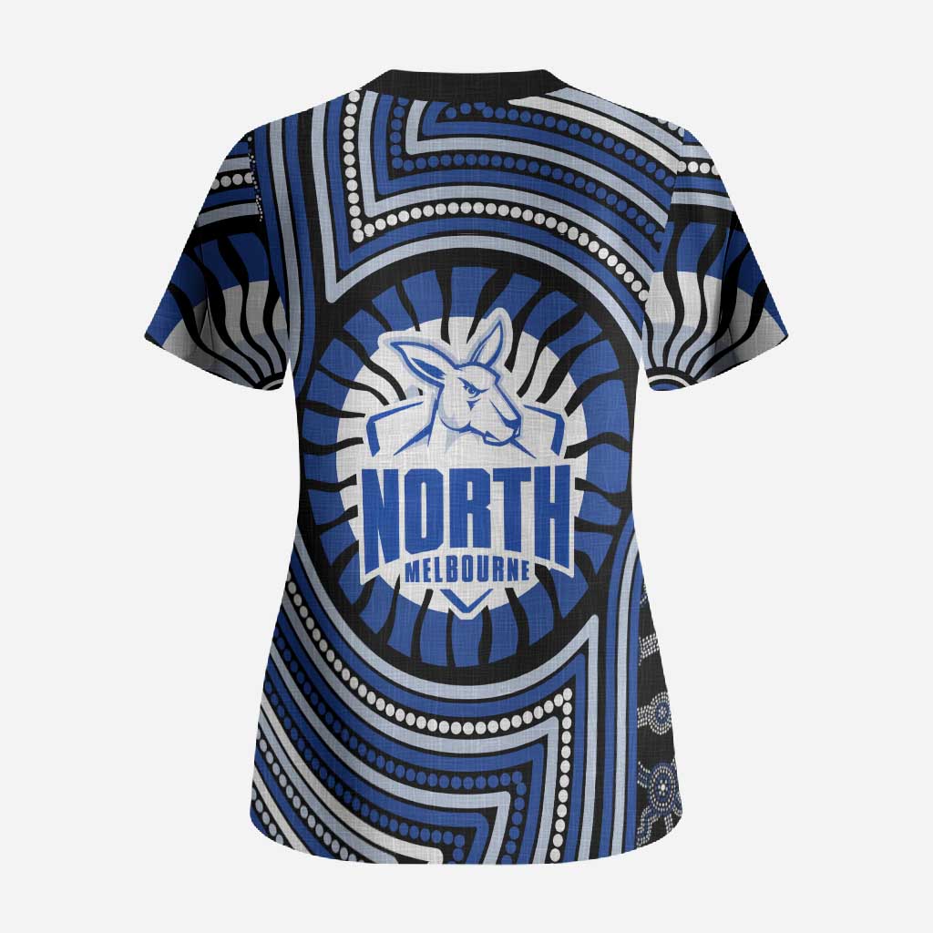 North Melbourne Kangaroos Scrub Top Indigenous Monochrome Dot Art Mascot Style