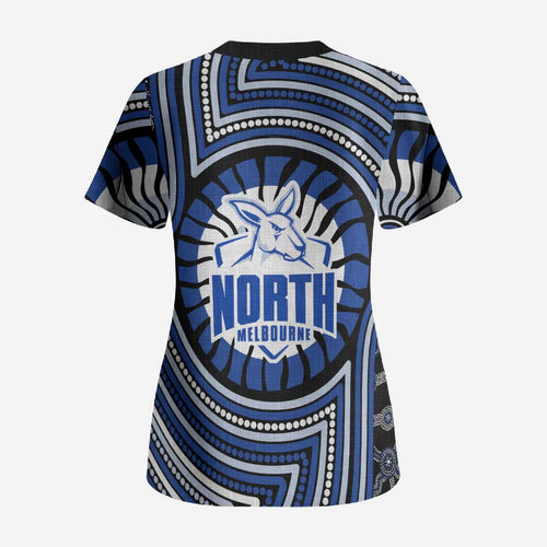 North Melbourne Kangaroos Scrub Top Indigenous Monochrome Dot Art Mascot Style