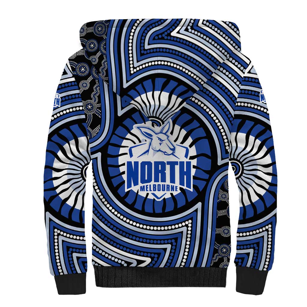 North Melbourne Kangaroos Sherpa Hoodie Indigenous Monochrome Dot Art Mascot Style