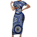 North Melbourne Kangaroos Short Sleeve Bodycon Dress Indigenous Monochrome Dot Art Mascot Style