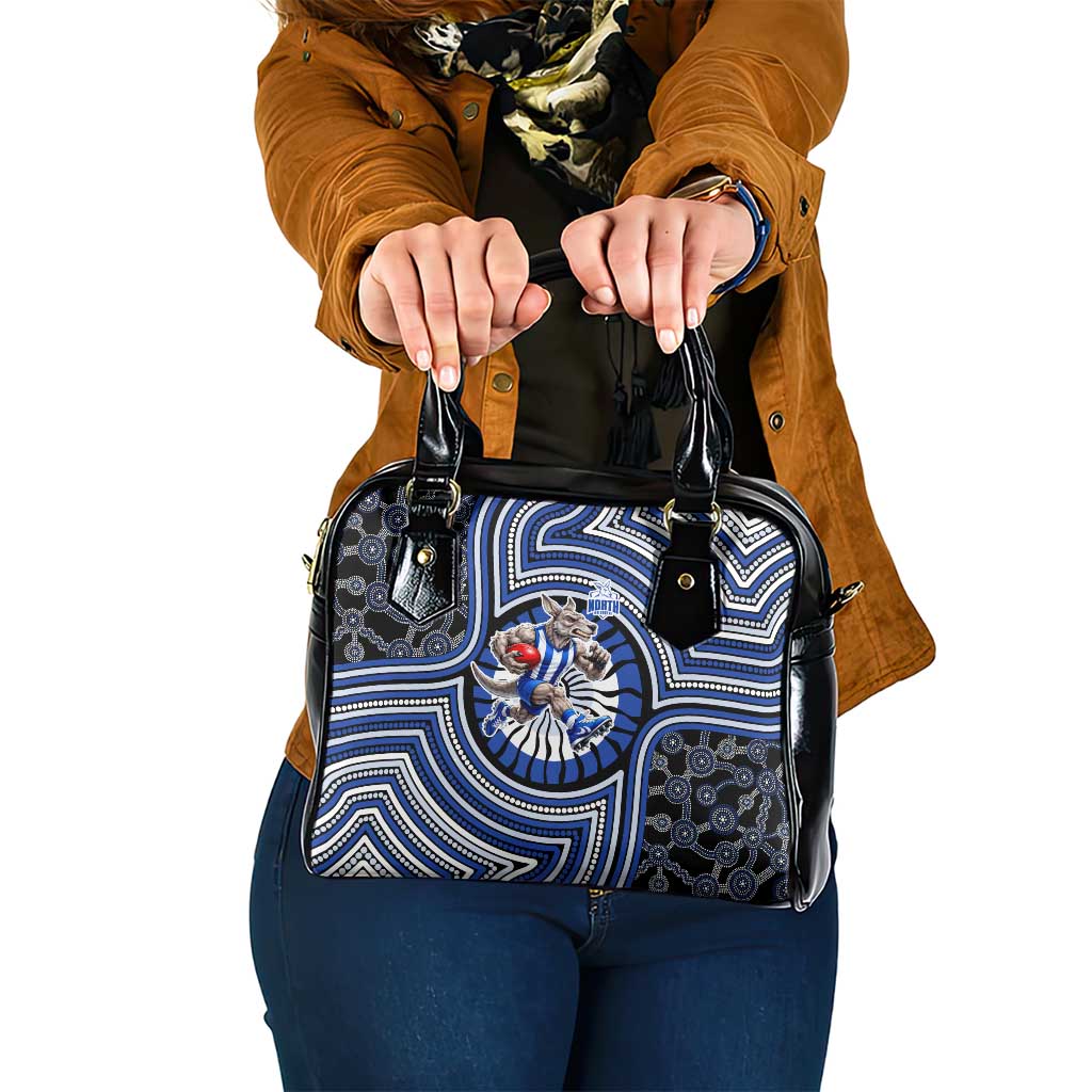 North Melbourne Kangaroos Shoulder Handbag Indigenous Monochrome Dot Art Mascot Style
