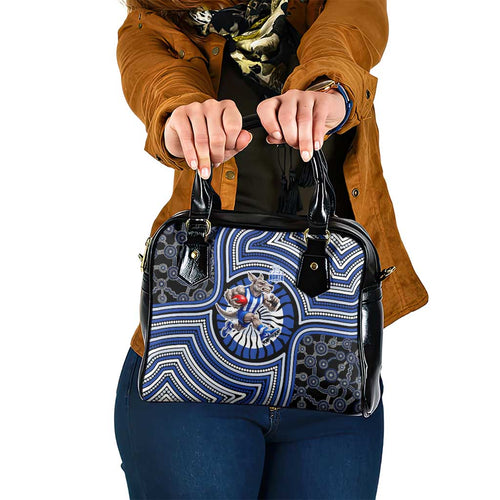 North Melbourne Kangaroos Shoulder Handbag Indigenous Monochrome Dot Art Mascot Style
