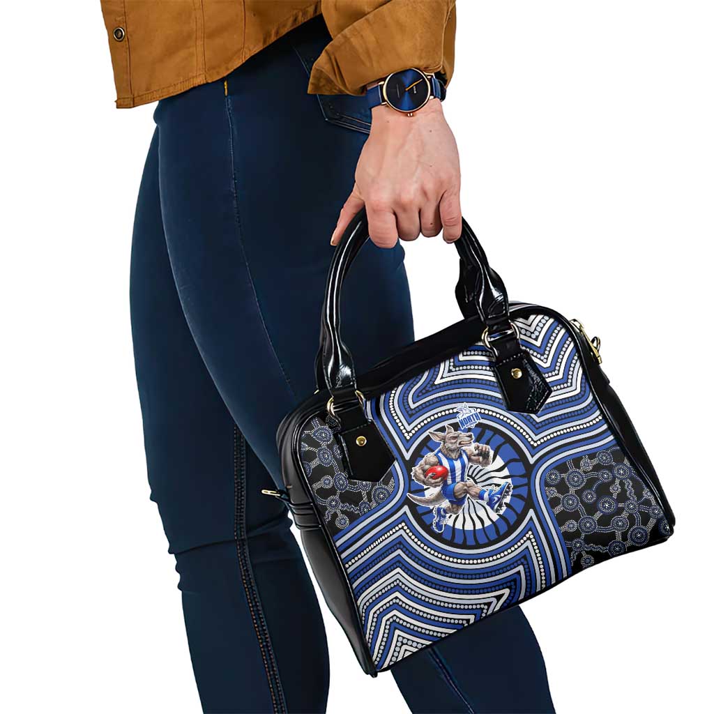 North Melbourne Kangaroos Shoulder Handbag Indigenous Monochrome Dot Art Mascot Style